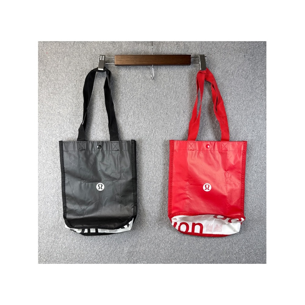 2x Lululemon Reusable Shopping Bag Tote Black & Red Logo Everyday Carry Carryall
